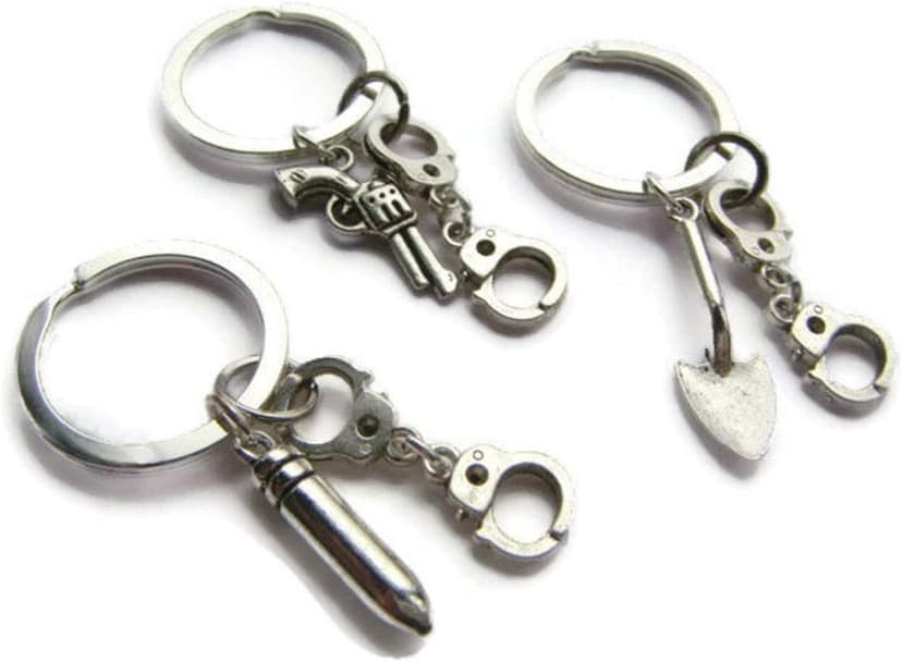 DODXALL 3 Partners in Crime Keyrings, Best Friends Keychain Set, Friendship Jewelry, Handcuff Jewellery, BFF Token, Sisters Gift for Birthday