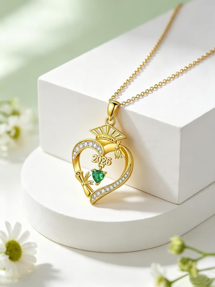 Graduation Gifts for Women Her, 18K Gold Heart Birthstone Necklace, Inspiring Grad Pendant College Seniors High School Graduations Jewelry Gifts B0H98Q1TH9