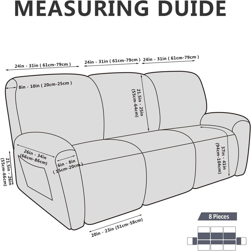 molasofa Recliner Sofa Covers - Leather Like Recliner Sofa 3 Seater Recliner Couch Covers for 3 Cushion Couch 8 Pieces Washable Stretch Reclining Sofa Slipcovers (Brown)