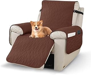 100% Waterproof Recliner Chair Covers,Non-Slip Chair Cover Dog Furniture Protector Recliner Covers Washable Slipcover with Pocket,Elastic Straps for Pets,Dogs,28",Coffee