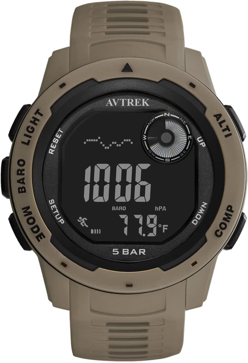 AVTREK AVTREK Tactical Watch with Compass,50M Waterproof Pedometer, Digital Altimeter Watch for Outdoor Hiking/Climbing(Cafe)