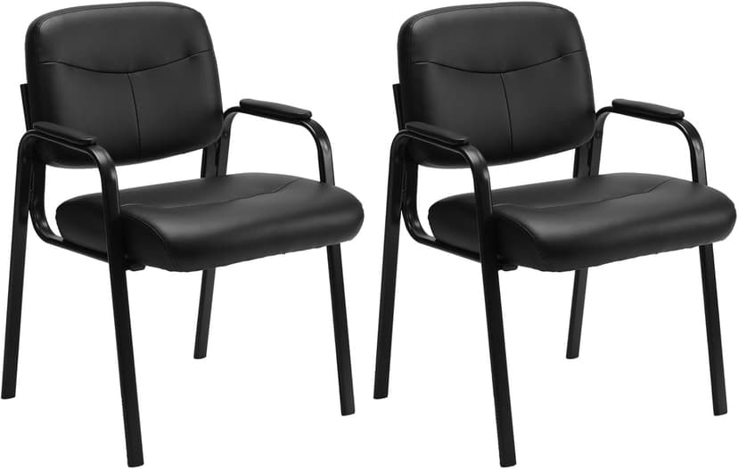 Sweetcrispy Office Reception Guest Chair No Wheels Set of 2, Leather Stationary Waiting Room Chairs with Padded Arms for Elderly Desk Conference Room Lobby Table Side Salon, Inky