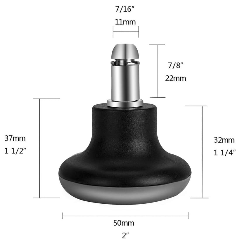 Bell Glides Replacement Office Chair Feet Swivel Caster Wheels to Fixed Stationary Castors, Short Profile with Separate Self Adhesive Felt Pads Black 5pcs