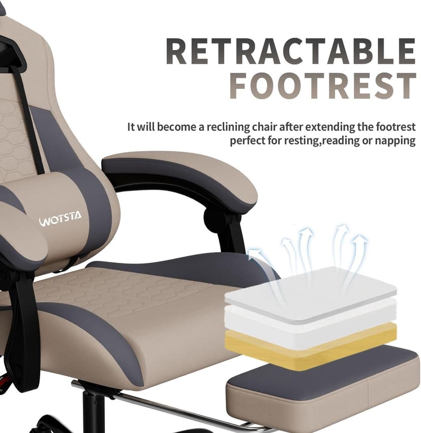 Gaming Chair with Massage,Ergonomic PC Gaming Chair with Footrest Comfortable Headrest and Lumbar Support, High Back, 300LBS (Grey)