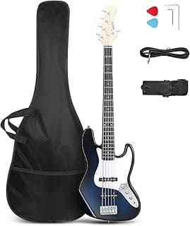 Glarry 5 String Electric Bass Guitar, Full Size Right Handed Rosewood Fretboard Bass Kit with Strap, Cable and Pick (GJazz - Dark Blue)