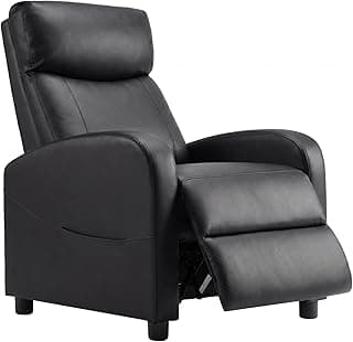 Sweetcrispy Recliner Chair PU Leather Recliner Sofa No Massage, Home Theater Seating with Lumbar Support, Adjustable Push Back Overstuffed High-Density Sponge Reclining for Living Room, Black