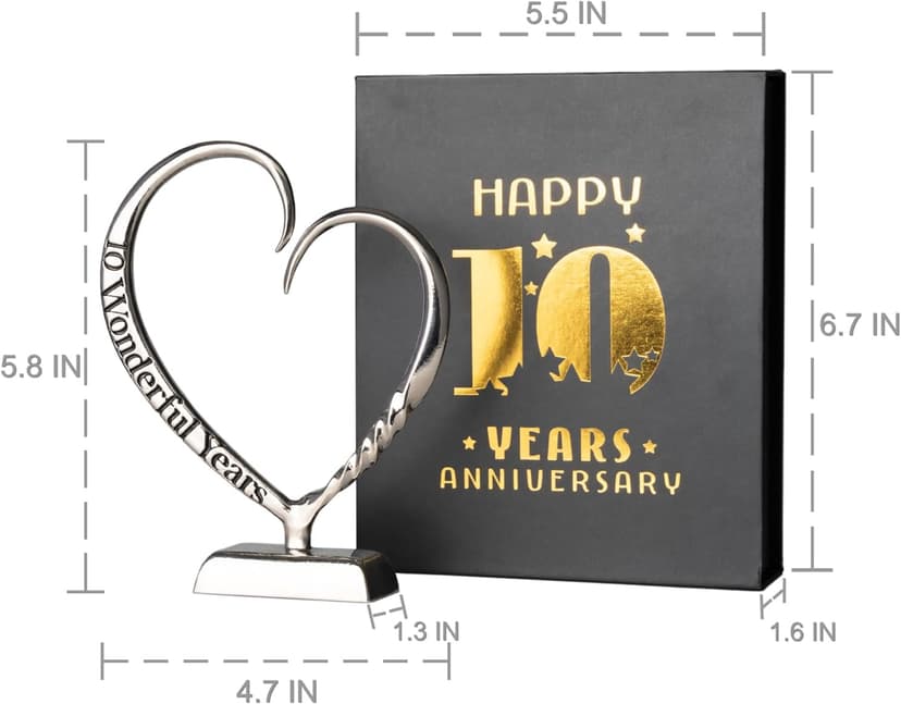 10 Year Anniversary Tin Gifts for Her Him Gift 10th Wedding Anniversary for Couples Wife Husband Men, Hand Forged Tin Aluminum Heart Art Keepsake Home Decor Artwork