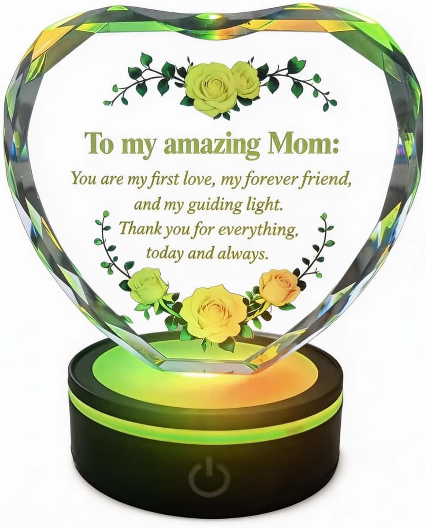 Premium K9 Crystal, Laser Engraved, 6-Color USB LED Base, Gift Box Packaging, Perfect Present for Birthdays & Christmas Crystal Heart Keepsake for Mom, Color Changing LED, Mothers Day Gift B0GS15MD5Z
