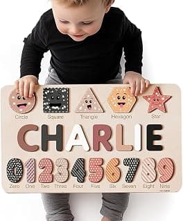 Zuzu Puzzle Personalized Name Puzzle for Toddlers 1-3 with Numbers and Shapes, Handmade Learning Toy, CPC Certified, Keepsake Nursery Decor, for 1st Birthday B0C4TYHXHS
