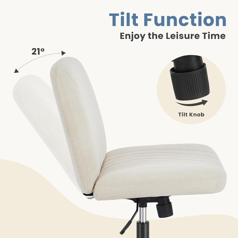 DUMOS Desk Chair No Wheels, Criss Cross Chair Wide Cross Legged Office Desk Vanity Comfy Chair, Armless Adjustable Swivel Chairs for Home Computer Task Beige