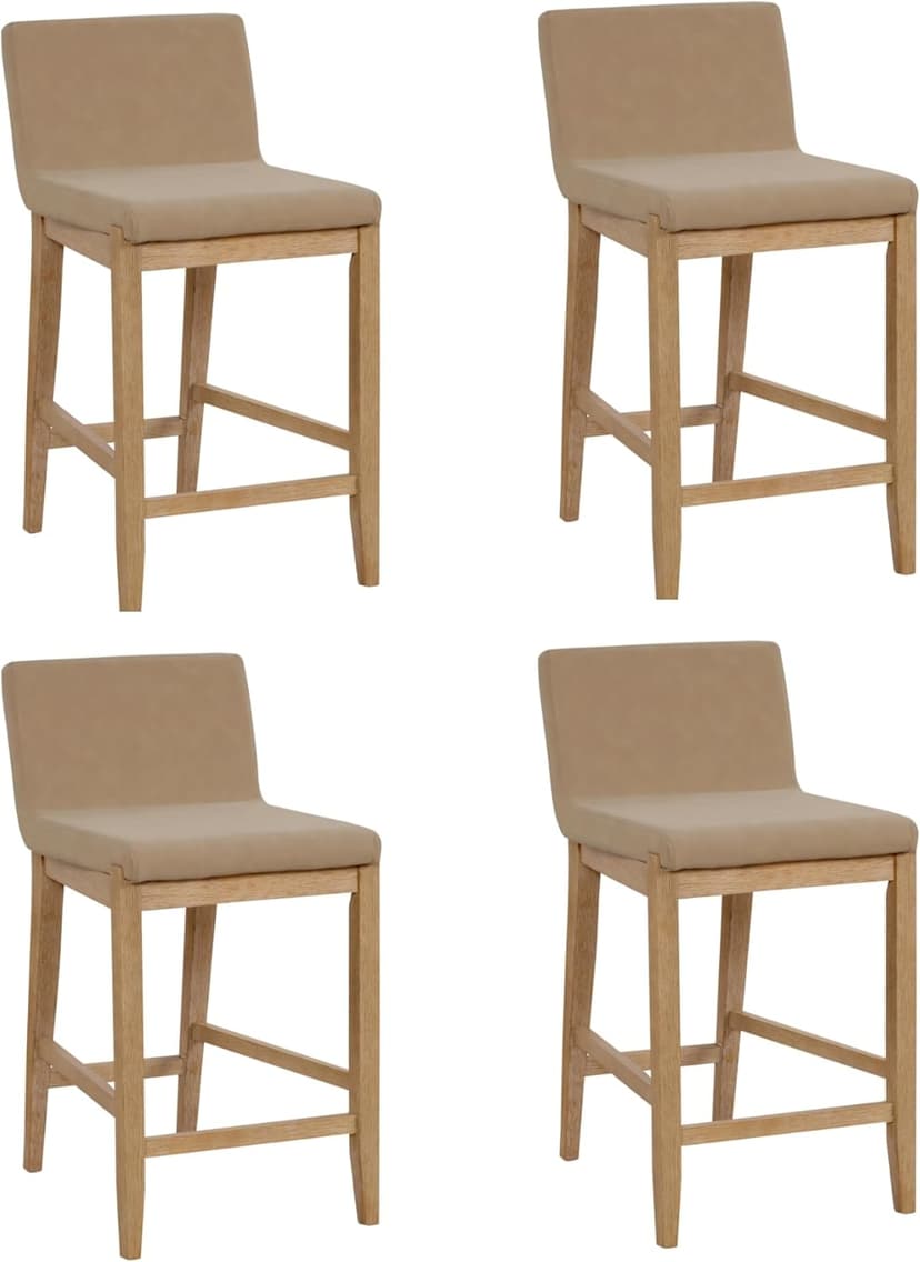 Nathan James Gracie Modern Counter Height Bar Stool with Back, Counter Stool Upholstered Chair with PU Leather and Brushed Wooden Legs, Light Brown, Set of 4