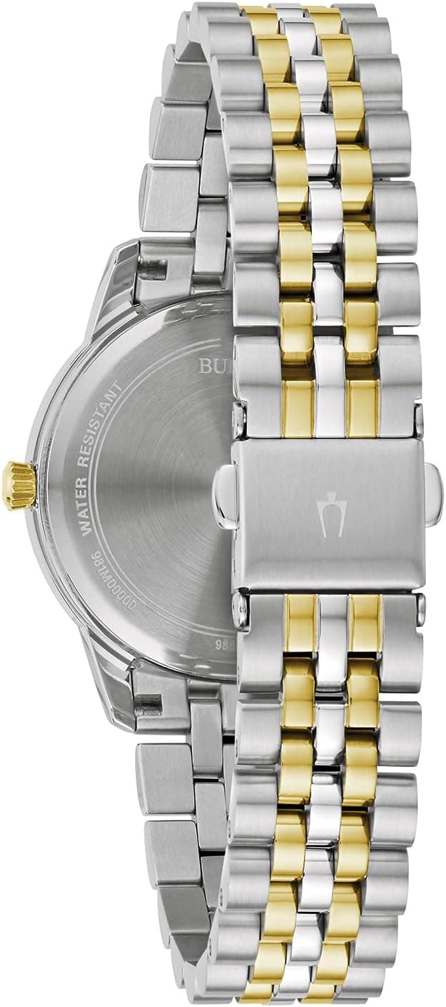 Bulova Ladies' Classic Diamond Two-Tone Gold Stainless Steel 3-Hand Calendar Date Quartz Watch