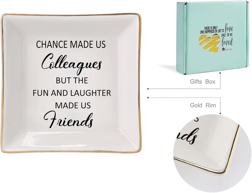 HOME SMILE Colleague to Friend Gifts for Women Jewelry Tray- Retirement Leaving Farewell Appreciation Birthday Christmas-Chance Made Us Colleagues,But The Fun and Laughter We Share Made Us Friends B08DLMDMYG