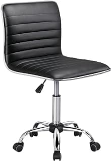 Yaheetech Adjustable Task Chair PU Leather Low Back Ribbed Armless Swivel Black Desk Chair Office Chair Wheels