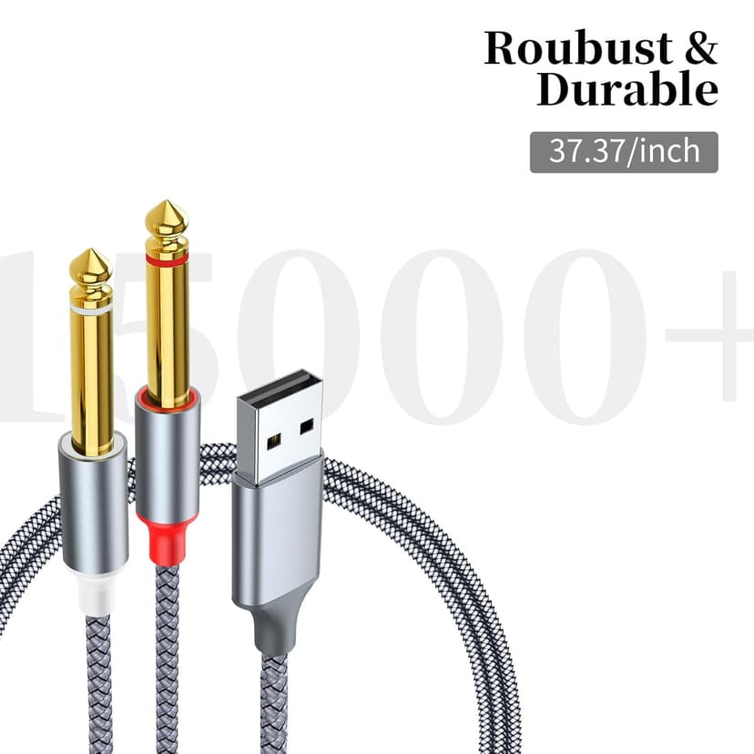 Eaglewireless 3ft USB Guitar Cable, USB A Male to Dual 6.35mm Splitter Y Cable, Guitar 1/4 Inch TS to Computer Interface Cable Adapter for Instruments Recording Singing, Bass/Electronic/Piano/Drums