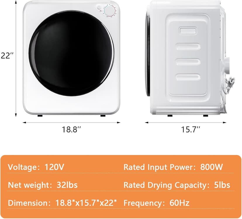 DOGHLY Portable Washer and Dryer Combo Set, 32 lbs Portable Clothes Dryers, 5 Drying Modes, 18 lbs Fully Automatic Washing Machine, Compact Washer and Dryer for Apartment, RV, Dorm