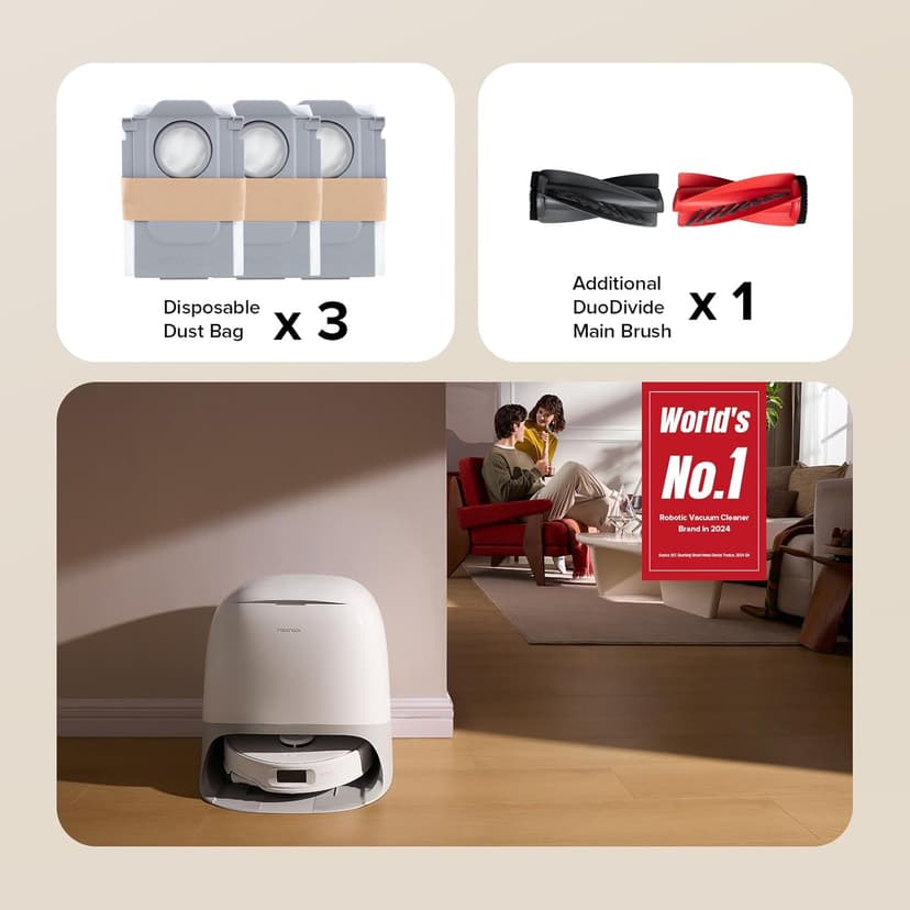 roborock Qrevo Curv S5X Robot Vacuum and Mop, 18500Pa Suction, Zero-Tangling Design, FlexiArm Side Brush, Reactive Tech Obstacle Avoidance, 10 Weeks Self-Emptying, Auto Washing for Hard Floor, Corner