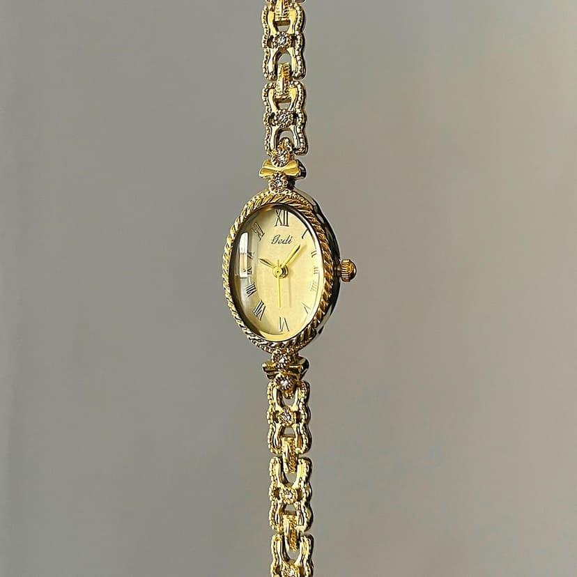 CARLIEN Fashion Vintage Gold Oval Quartz Watches for Women - Alloy Steel Band Slim Bracelet - Roman Numerals Numbers - Dainty Elegant Dress Wristwatch Waterproof