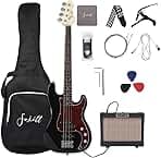 Fojill Full Size Four String Electric Bass Guitar With 10 Watt Amplifier 4 String Right Handed Beginner Kit Set With 600D Gig Bag,Picks,Noiselss Cable,Extra Strings(GBK)