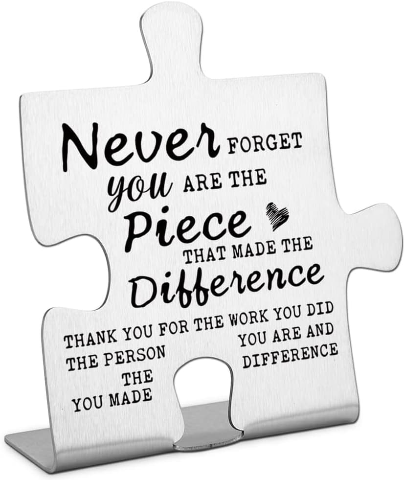 Thank you Appreciation gifts for Mentor Teacher Nurse, Going Away Gift Retirement Gift for Coworker Boss, Never forget you are the Piece that Made the Difference, Funny Office Desk Decor