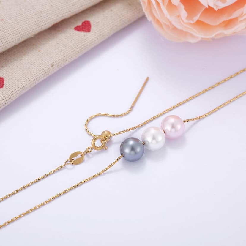 Kvekstio 8mm Pearl Pendant Necklace Gift for Women, Elegant Three Pearls Jewelry for Birthday, Christmas, Friendship Day