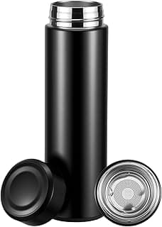 17oz Stainless Steel Water Bottles, Slim Water Bottle, Thermo Water Bottle, Insulated Water Bottle Keep Hot for 12 Hrs, Cold for 24 Hrs for Coffee, Drinks(Black)