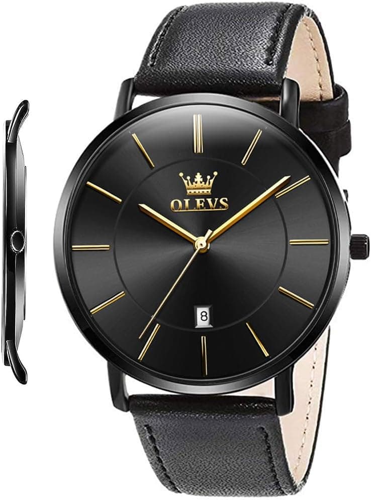 OLEVS Mens Watches Minimalist Ultra Thin Fashion Casual Analog Quartz Date Watch Waterproof Slim Simple Big Face Dress Wrist Watch Leather Band for Men