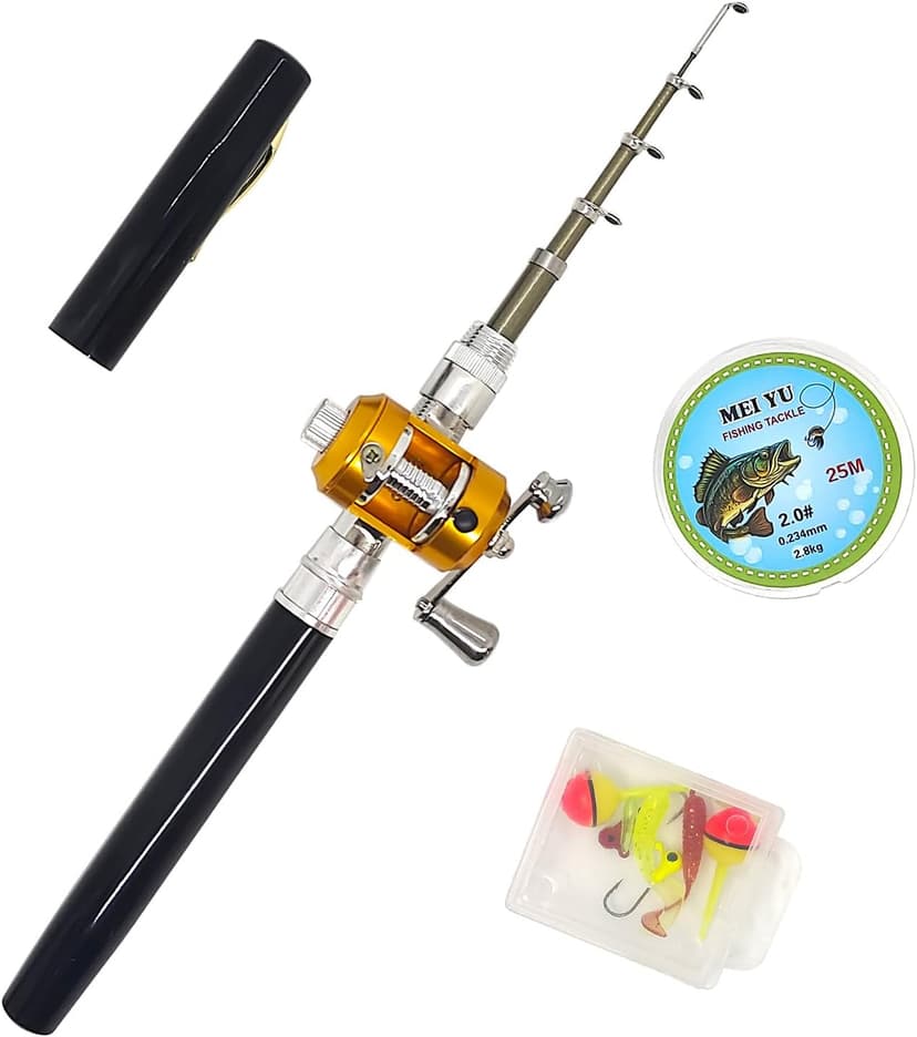 Portable Pocket Mini Pen Fishing Rod and Reel Combos, Small Telescopic 38inches Fishing Pole with Reel Line Bait Hook, for River, Lake, Ice Fishing Etc