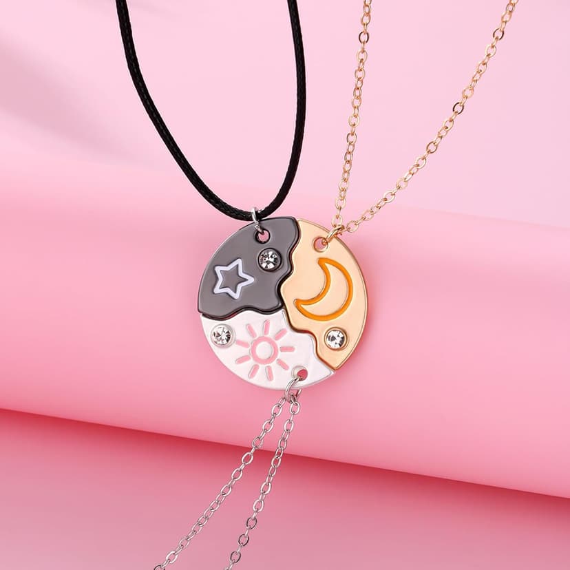 ZAHSY BFF Friendship Necklace for 3 Best Friends Gifts for Women Sun Moon and Stars Necklace Gifts for Bestie Sisters Best Friend Christmas Gift for Three Best Friend Birthday Gifts for Women