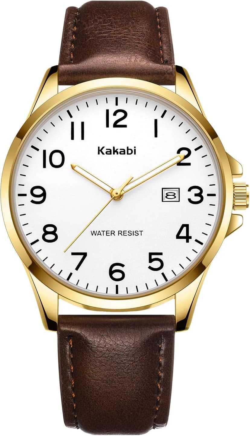 Kakabi Watch for Men, Fashion Minimalist Wrist Watch Waterproof Quartz Analog Date with Leather Strap