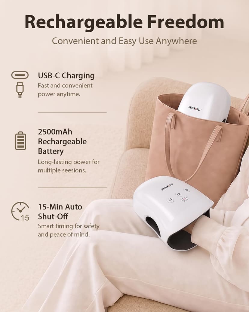 CINCOM Hand Massager - Cordless Hand Massager with Heat and Compression for Arthritis and Carpal Tunnel, Gifts for Women(White)