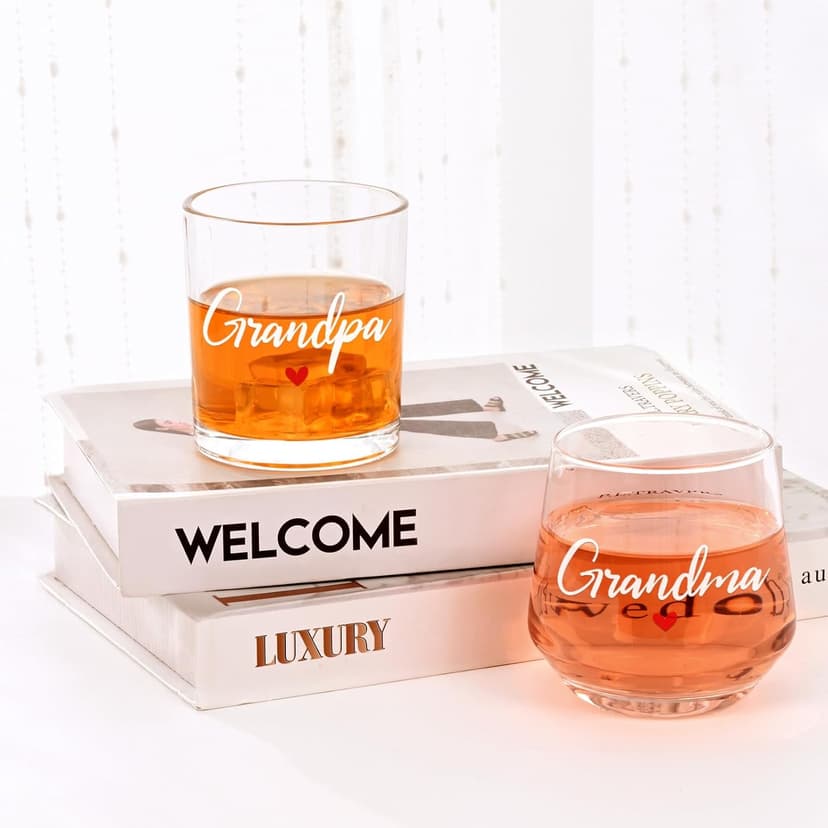 Futtumy Grandparents Gifts, Grandma Wine Glass Grandpa Whiskey Glass Set, Christmas Gifts for Grandparents, Grandma Grandpa Gift for Mothers Day Fathers Day Birthday