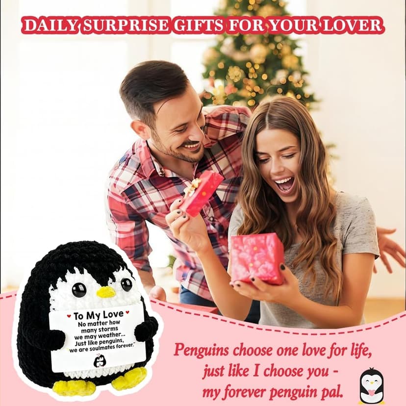 Positive Penguin Gifts for Him Her Anniversary Valentine‘s Day Birthday Gift for Boyfriend Husband Wife Handmade Crochet Animals Romantic Couples Christmas Wedding Year for Men Women