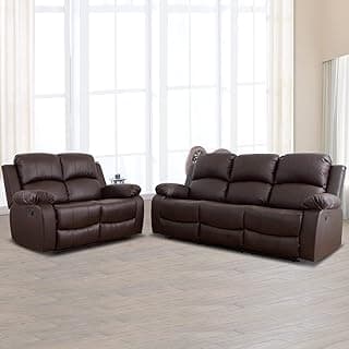 A Ainehome Luxury Recliner Sofa Living Room Set Leather Reclining Sofa and Loveseat Chair Sets Living Room Furniture Sets Recliner Couches for Living Room/Office (A-Brown Leather, Sofa+Loveseat)