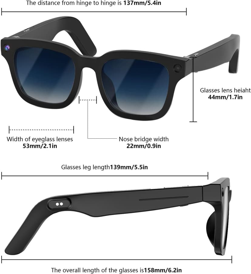 AI Smart Glasses with ChatGPT, 8MP Camera Glasses with Camera and Audio, AI Translation Sunglasses with 164 Languages, Bluetooth Sunglasses with Voice /Calling, 8-Hour Music Playback, Gradient Blue