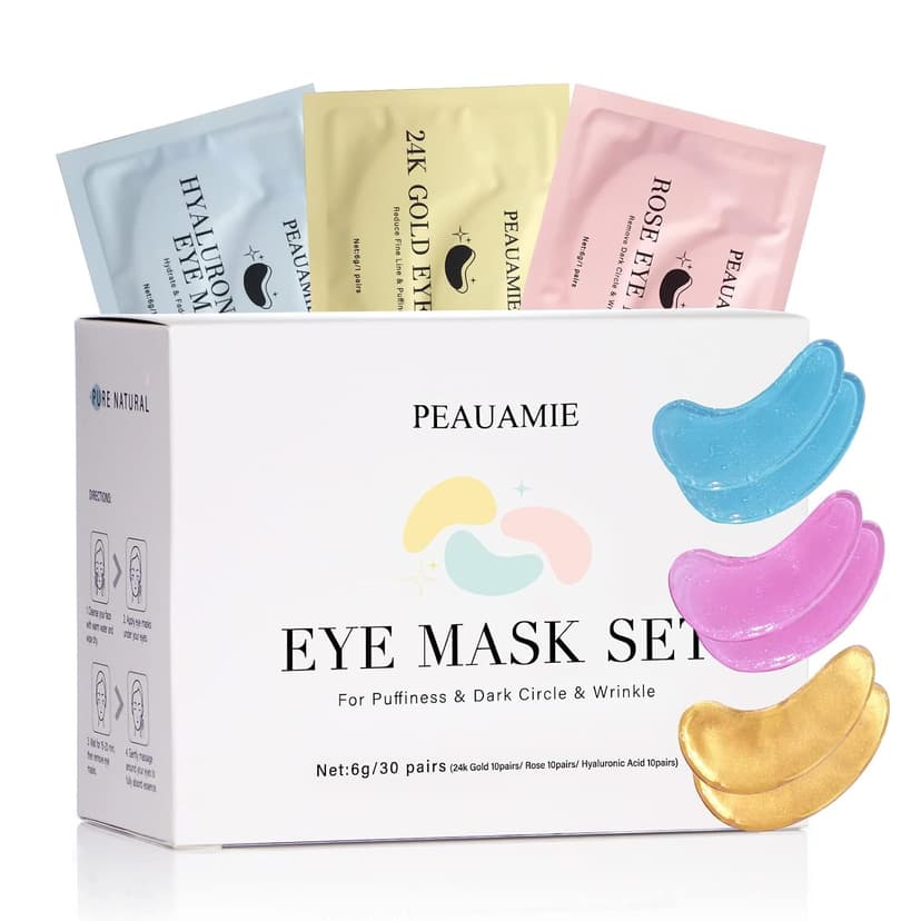 PEAUAMIE Under Eye Patches Gold and Hyaluronic Acid for puffy eyes,Rose Eye Masks for Dark Circles and Puffiness skin care Smooth Wrinkles products 30 Pairs B0BS8Y2FLK