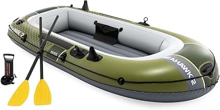INTEX Seahawk Inflatable Boat Series: Includes Boat Oars and High-Output Pump - Fishing Rod Holders - Gear Pouch