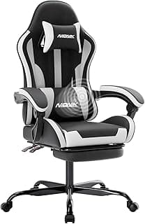 Gaming Chair, Ergonomic Computer Chair with Footrest and Lumbar Support, Height Adjustable Game Chair with 360°-Swivel Seat and Headrest and for Office or Gaming Blackwhite