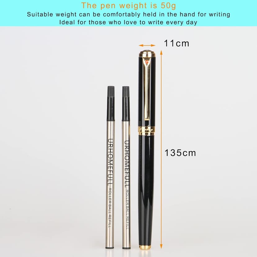 Stunning Luxury Rollerball Pen with 24K Gold Trim,Switzerland Tip with Black Ink Refills, Perfect BallPonit Pen Gift Set for Men Women, Fancy Writing Set for Business,Gloss Black