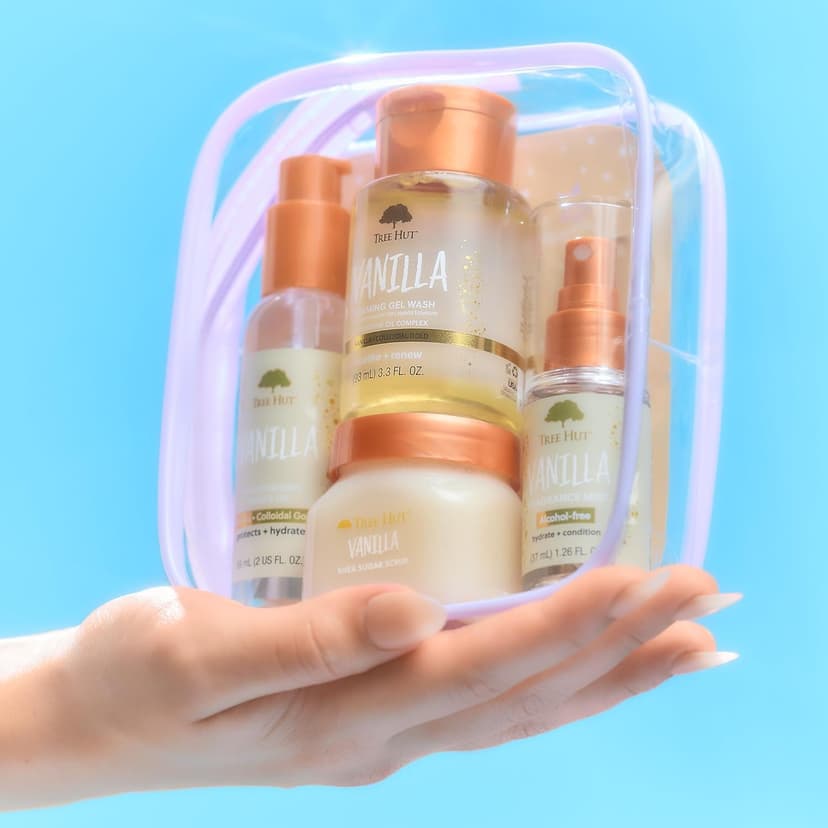 Exfoliating Body Scrub, Body Wash, Shave Oil & Body Spray, Self Care Gift Set, Nourishing & Moisturizing with Shea Butter Tree Hut Vanilla Everything Shower Gift Set, 4 Piece Kit, Travel Size B0FZWP44NM