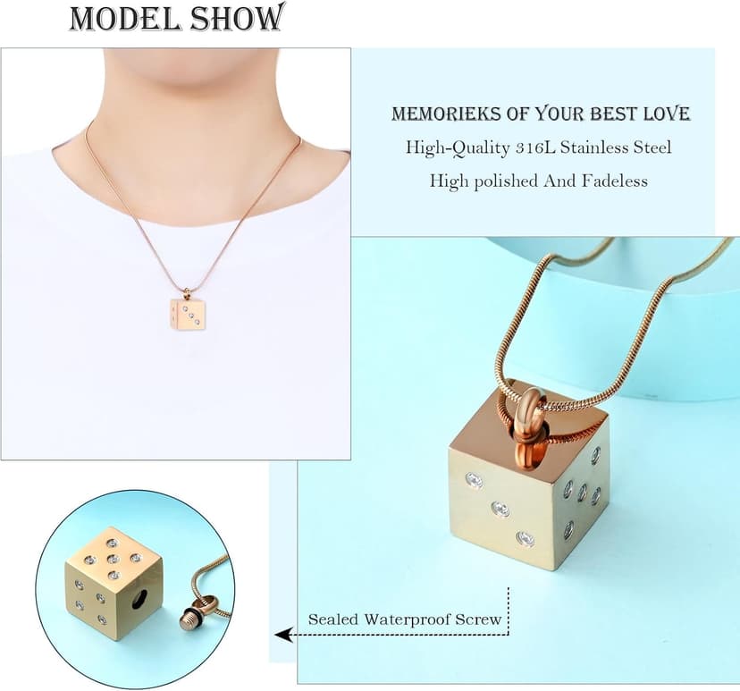 Stainless Steel Memorial Necklace Ash Holder for Pet Human Keepsake Ash Jewelry Bereavement Gift for Women Men with Fill tool Hearbeingt Dice Urn Necklaces Cremation Jewelry for Ashes Keepsake Pendant B09D2ZPQQ2