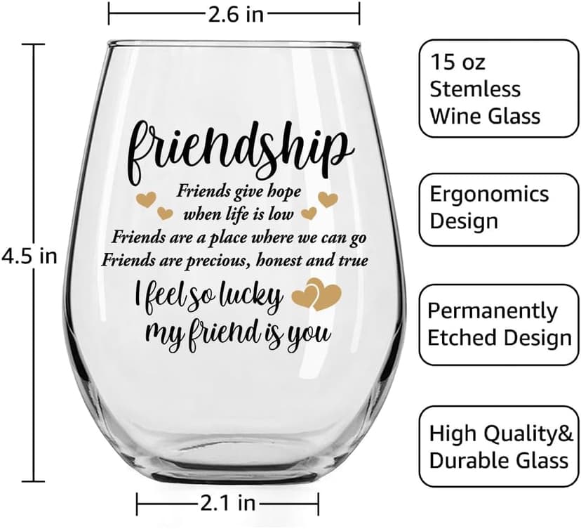 DYJYBMY Friends Give Hope When Life Is Low Friendship Stemless Wine Glass With Gifts Box, Stemless Wine Tumbler, Housewarming Parting Thank You Gifts For Friends Soul Bestie Confidante BBF