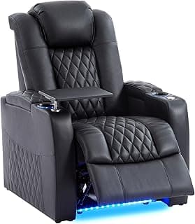 comfiroom Leather Home Theater Seating, Classic Series Game Seats Movie Theater Chairs Recliner Sofa with Type-C USB Charger Port, Bedroom Sofa Chair for Living Room (Black, Row of 1)