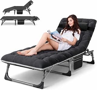 ABORON Heavy Duty Tanning Chair,Outdoor 5-Position Folding Chaise Lounge Chair with Pad,Portable Beach Lounge Chair for Outdoor Sunbathing Patio Pool Lawn Deck Poolside