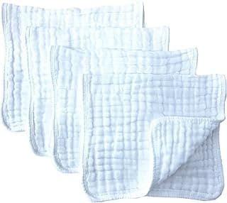 Synrroe Burp Cloths Large, Muslin Burp Cloths for Baby, Extra Absorbent and Soft, 6 Layers 20 by 10 Inches 100% Cotton (White Large 4 Pack)