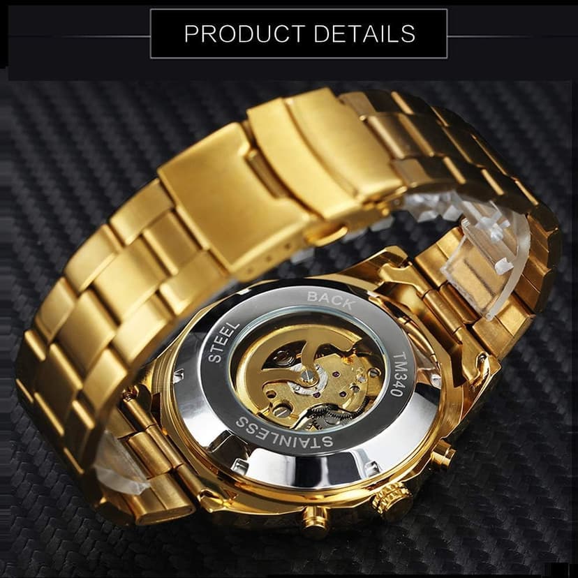 FANMIS Classic Mens Skeleton Automatic Mechanical Watches Luxury Carving Flower Craft Watch with Stainless Steel Waterproof Bracelet Wrist Watch