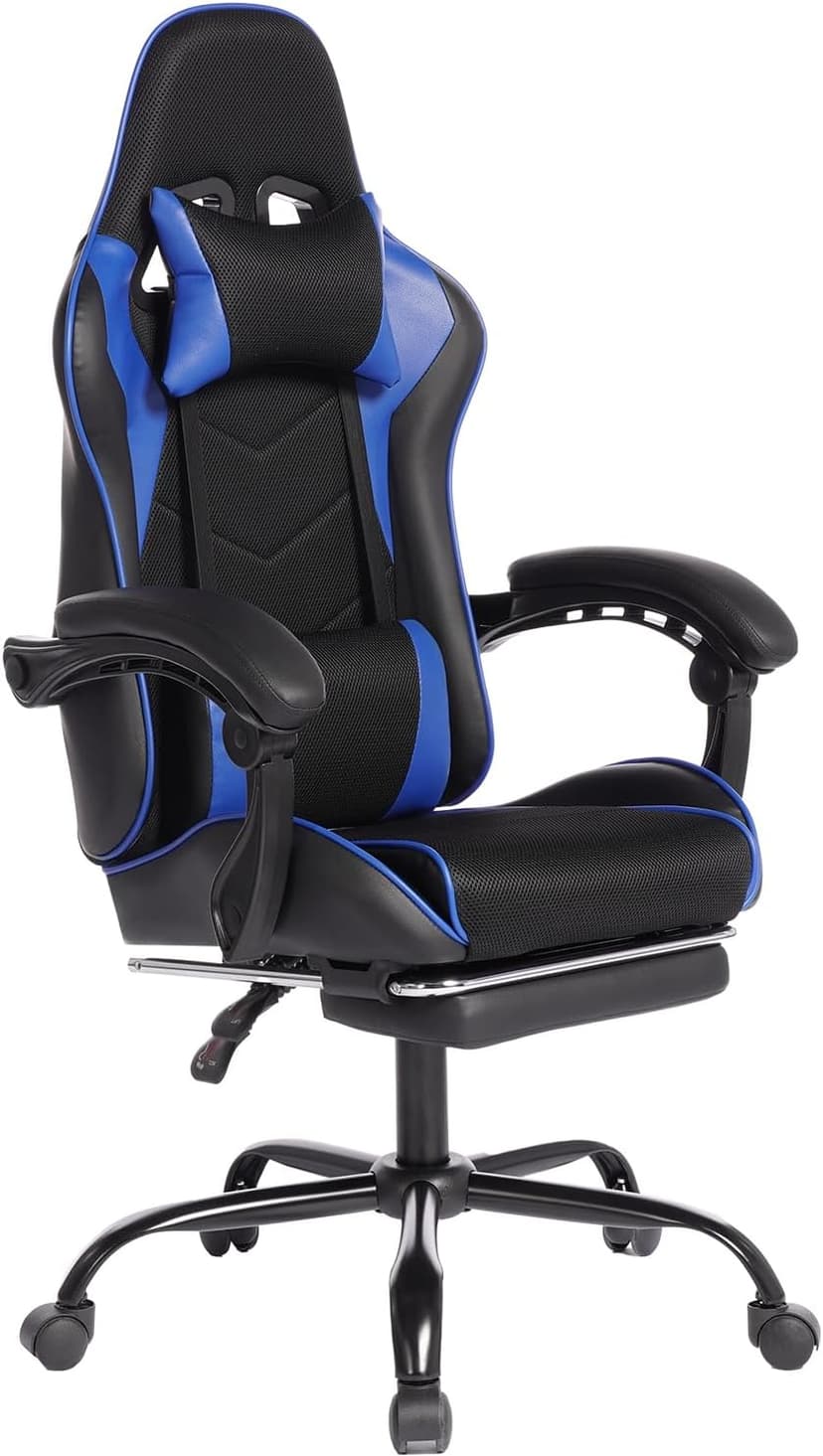 Gaming Chair, Gaming Chairs for Adults Ergonomic Gaming Chair with footrest Video Computer Chair with Headrest and Massage Lumbar Support for Adults, Kids 12+ (Black+Blue-B)