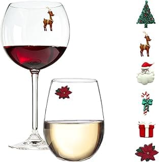 Simply Charmed Christmas Wine Glass Charms - Set of 6 Magnetic Drink Markers Great for Stemless Glasses - Winter Holiday Hostess Gift
