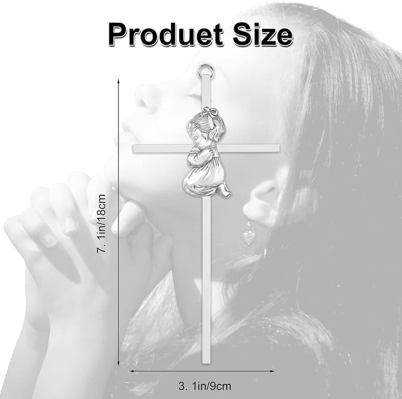 Baby Wall Cross Baptism Gifts for Girl, 7-inch Silver Praying Girls Baptism Crosses for First Holy Communion Christening and Dedication Baptismal Gifts from Godparents