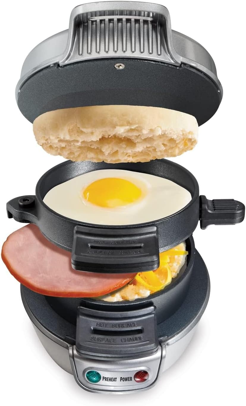 Perfect for English Muffins, Croissants, Mini Waffles | Customizable & Fast | PFAS-Free | Silver | 25475MN Hamilton Beach Breakfast Sandwich Maker with Egg Cooker Ring B00BTIUYOO